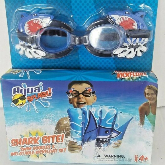 Aqua Splash Shark Bite Swim Goggles And Inflatable - Picture 1 of 3